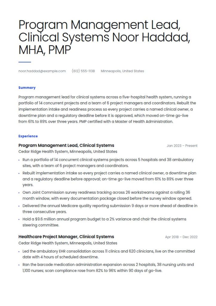 Healthcare Project Manager Resume Examples & Templates