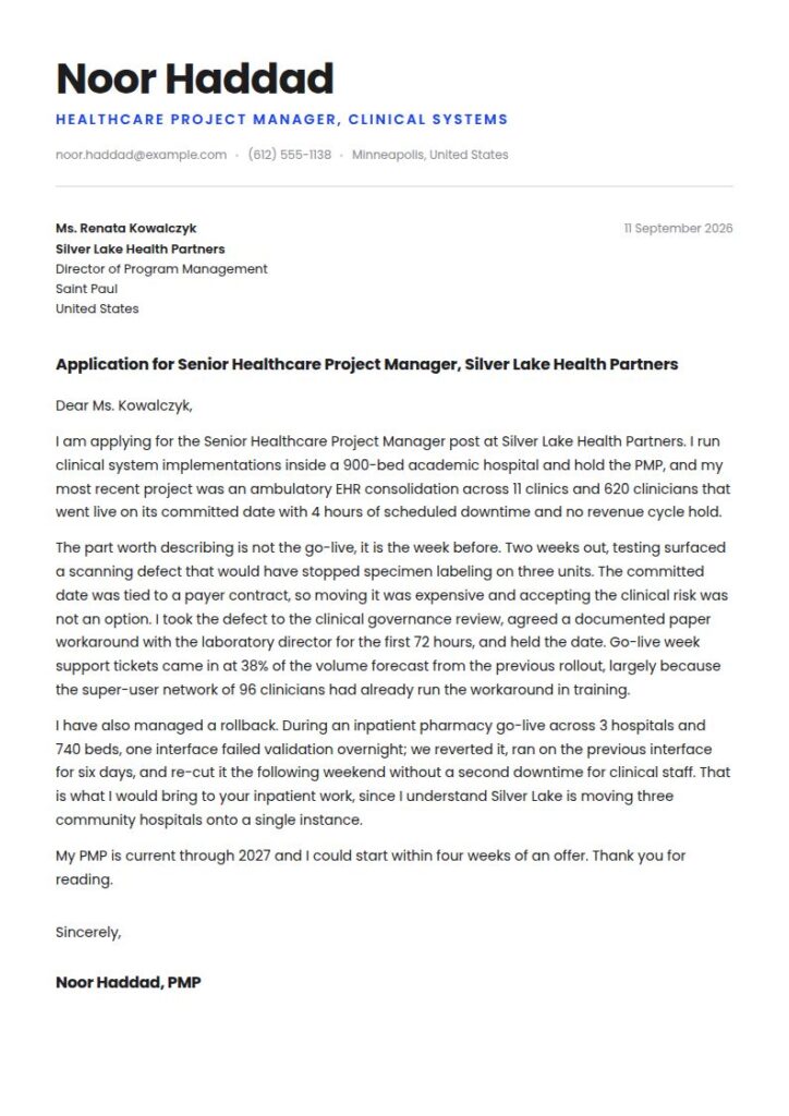 Healthcare Project Manager Cover Letter Examples & Templates