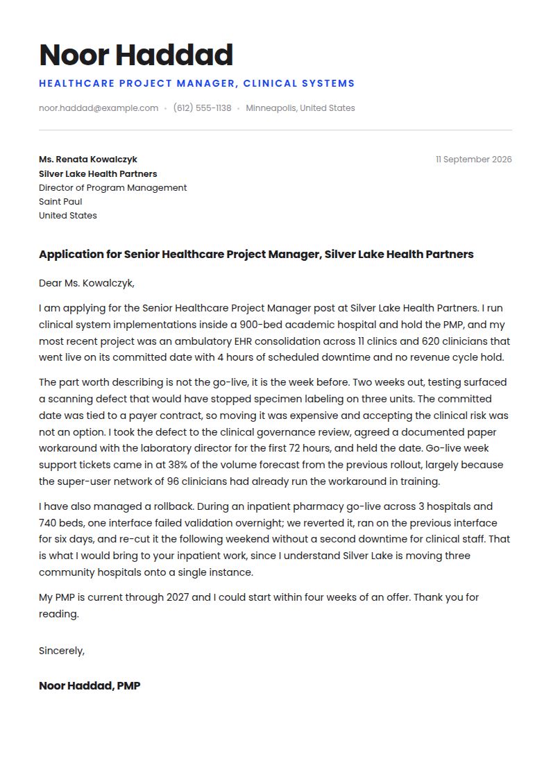 Healthcare Project Manager Cover Letter Examples & Templates