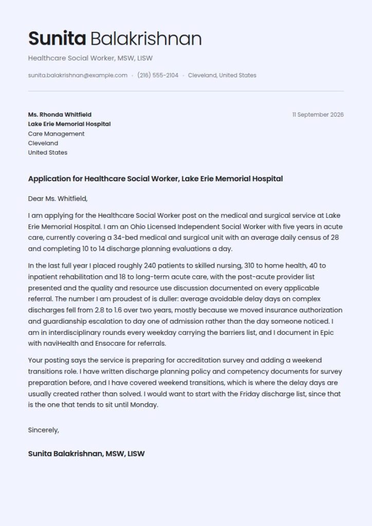 Healthcare Social Worker Cover Letter Examples & Templates