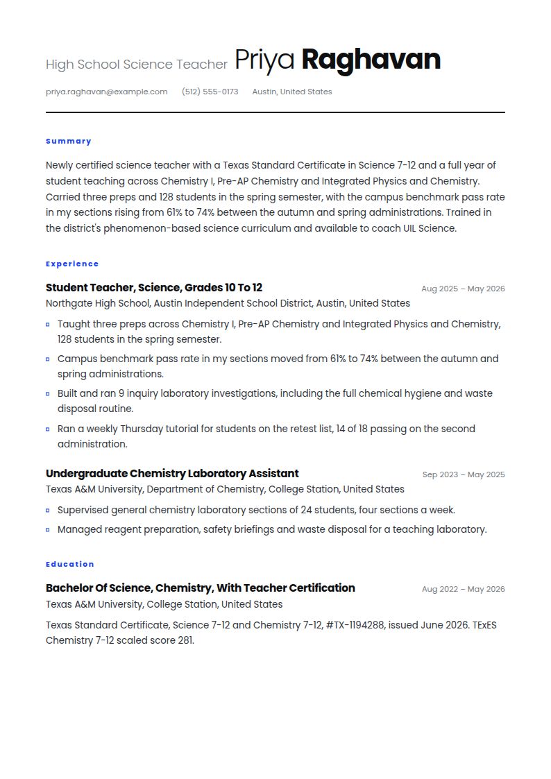 High School Teacher Resume Examples & Templates