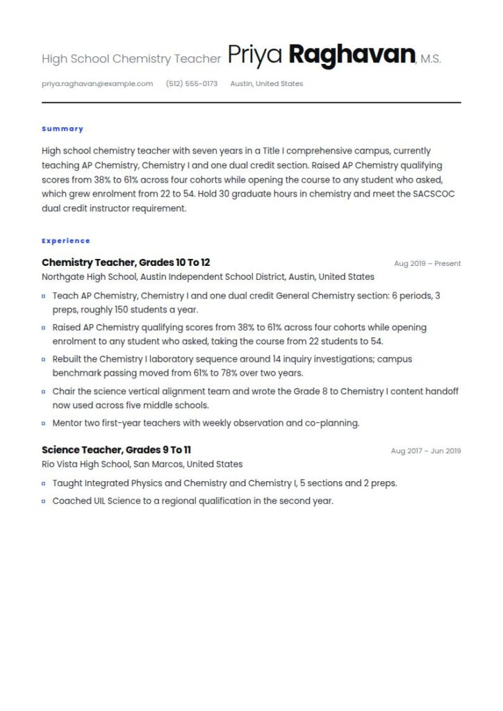 High School Teacher Resume Examples & Templates
