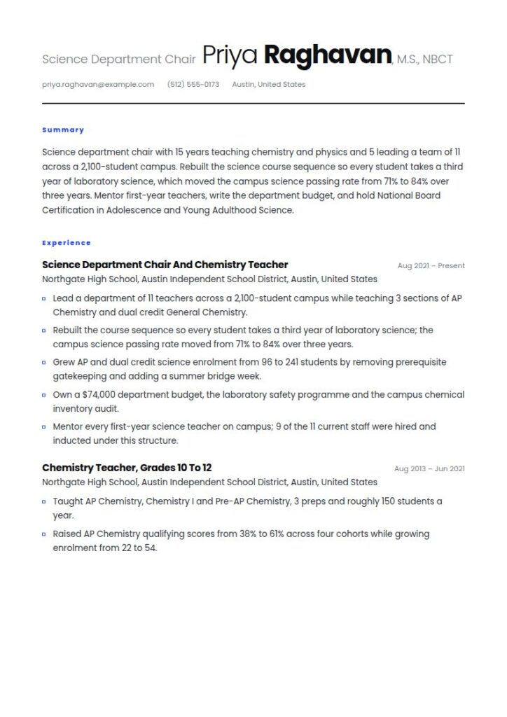 High School Teacher Resume Examples & Templates