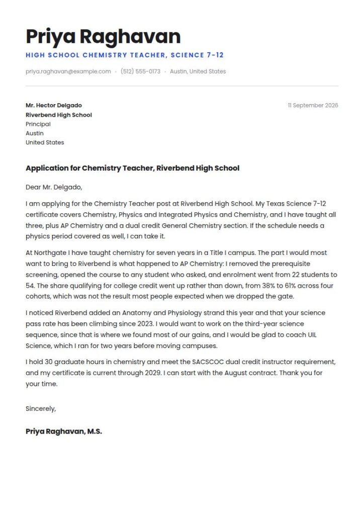 High School Teacher Cover Letter Examples & Templates