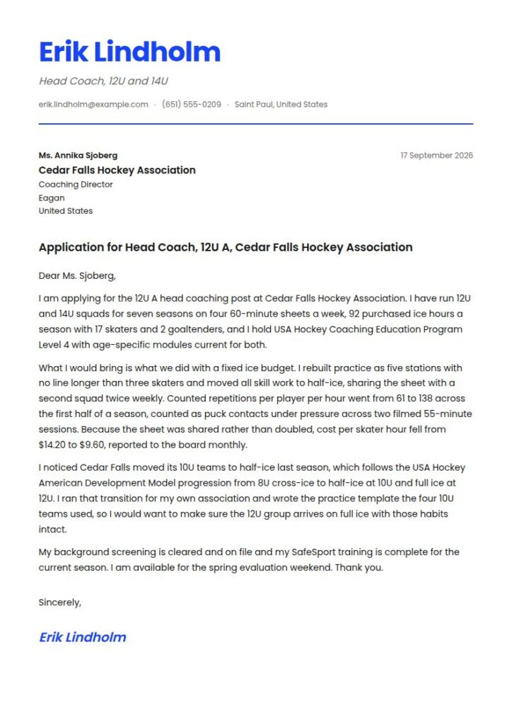 Hockey Coach Cover Letter Examples & Templates