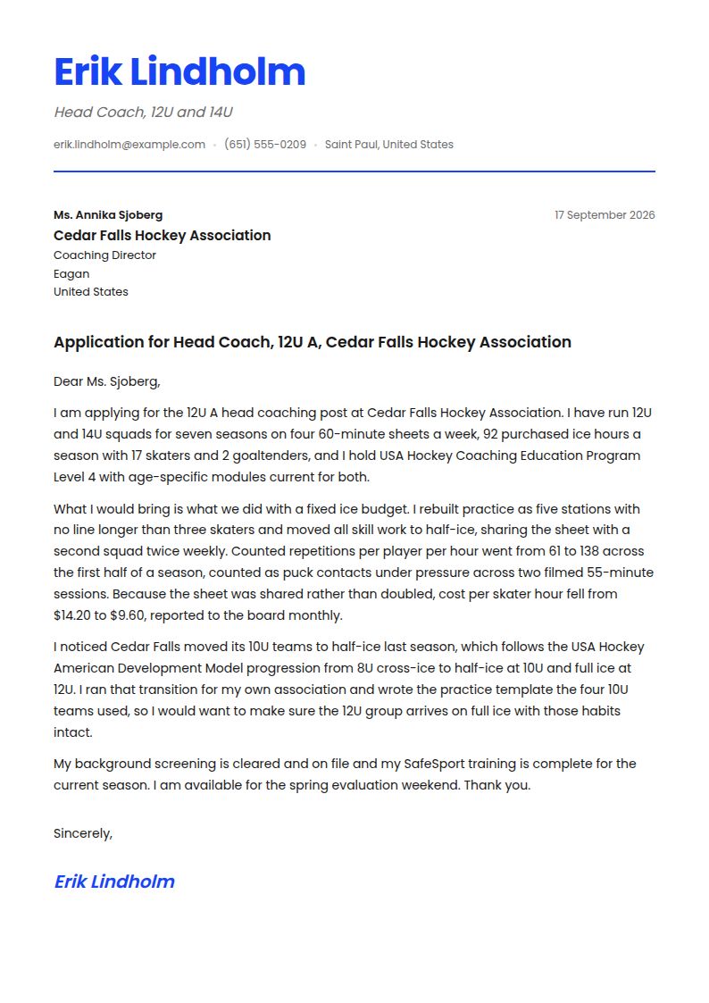 Hockey Coach Cover Letter Examples & Templates