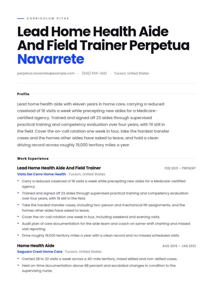 Home Health Aide Resume Examples & Templates