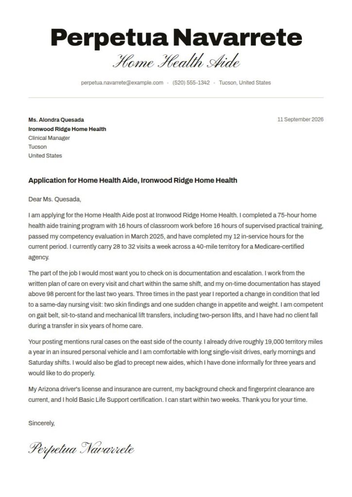 Home Health Aide Cover Letter Examples & Templates