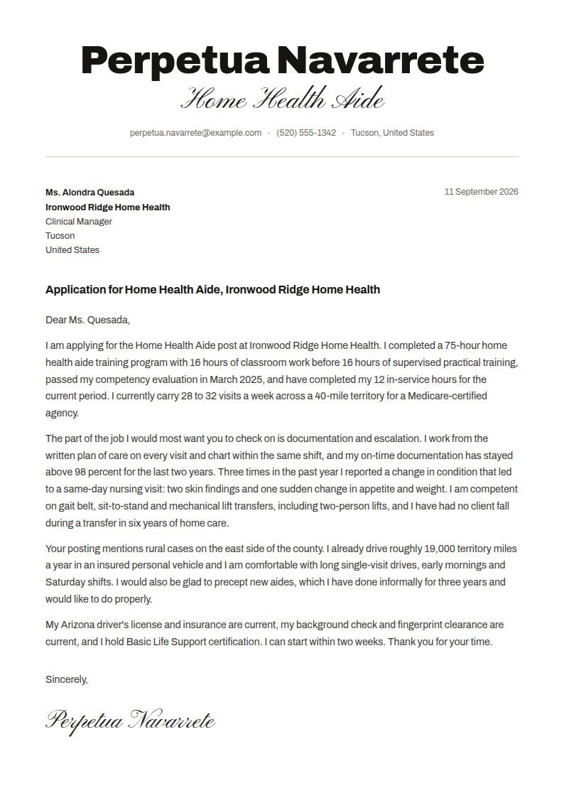 Home Health Aide Cover Letter Examples & Templates