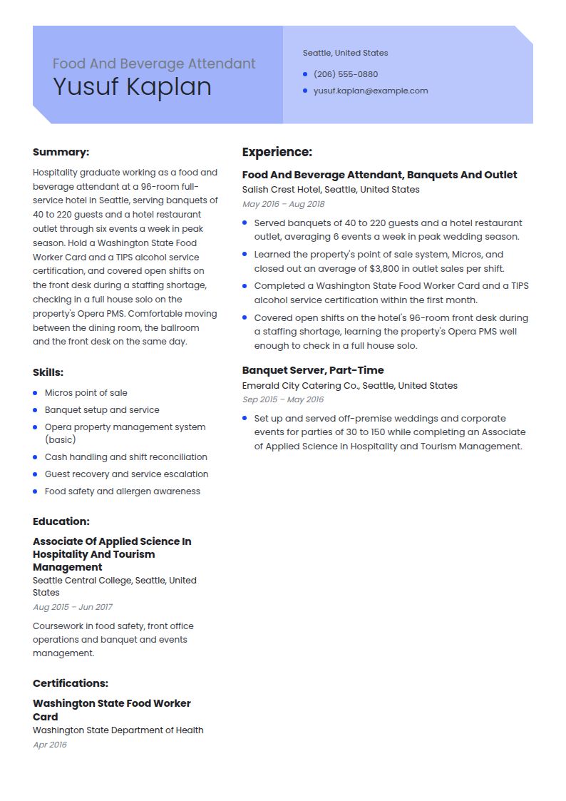 Hospitality and Catering Resume Examples & Templates