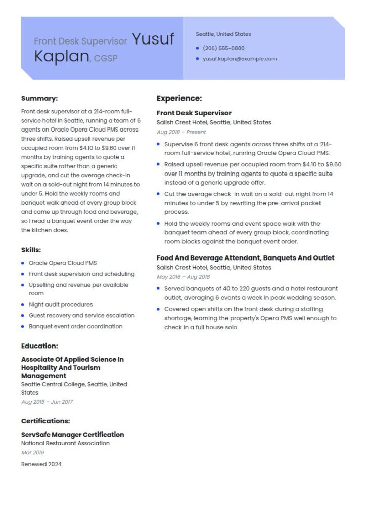 Hospitality and Catering Resume Examples & Templates