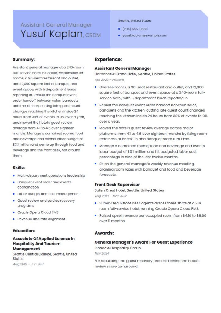 Hospitality and Catering Resume Examples & Templates