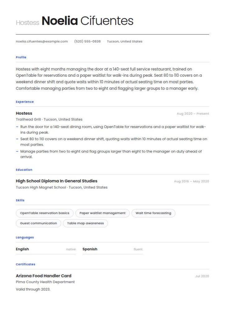 Hostess Resume Examples & Templates