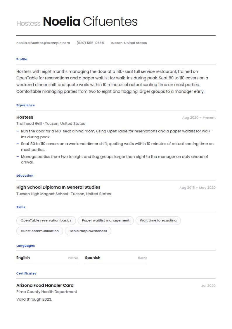 Hostess Resume Examples & Templates
