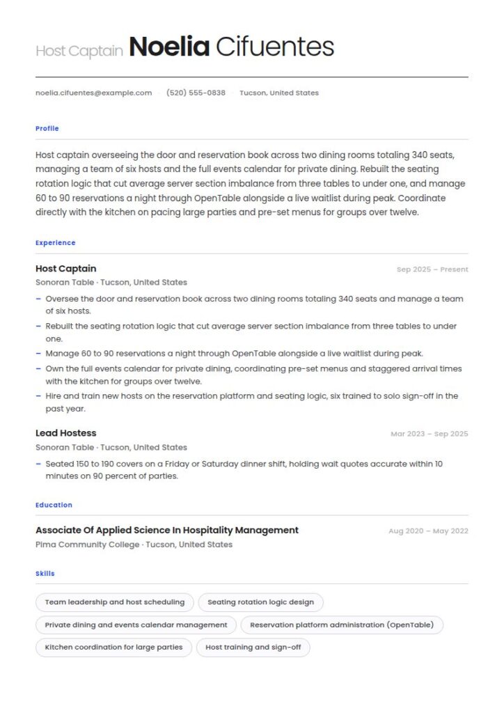 Hostess Resume Examples & Templates