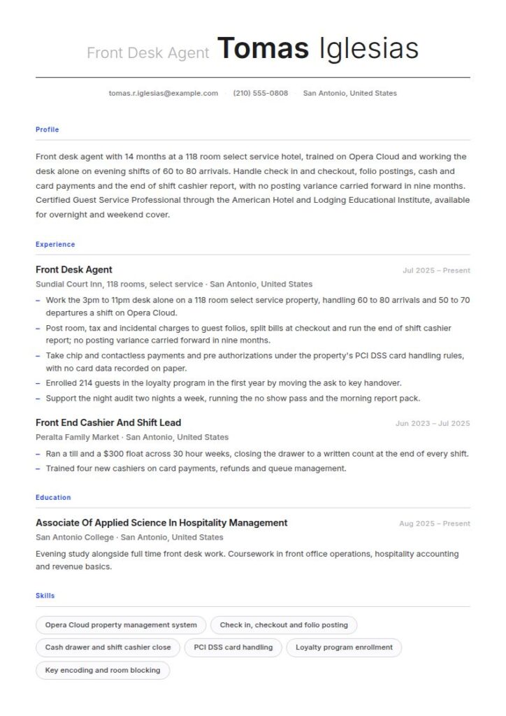 Hotel Front Desk Employee Resume Examples & Templates