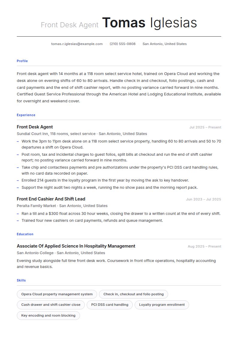 Hotel Front Desk Employee Resume Examples & Templates