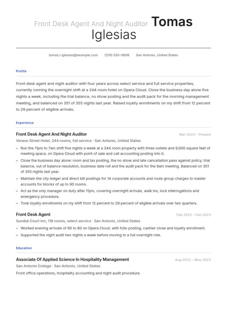 Hotel Front Desk Employee Resume Examples & Templates