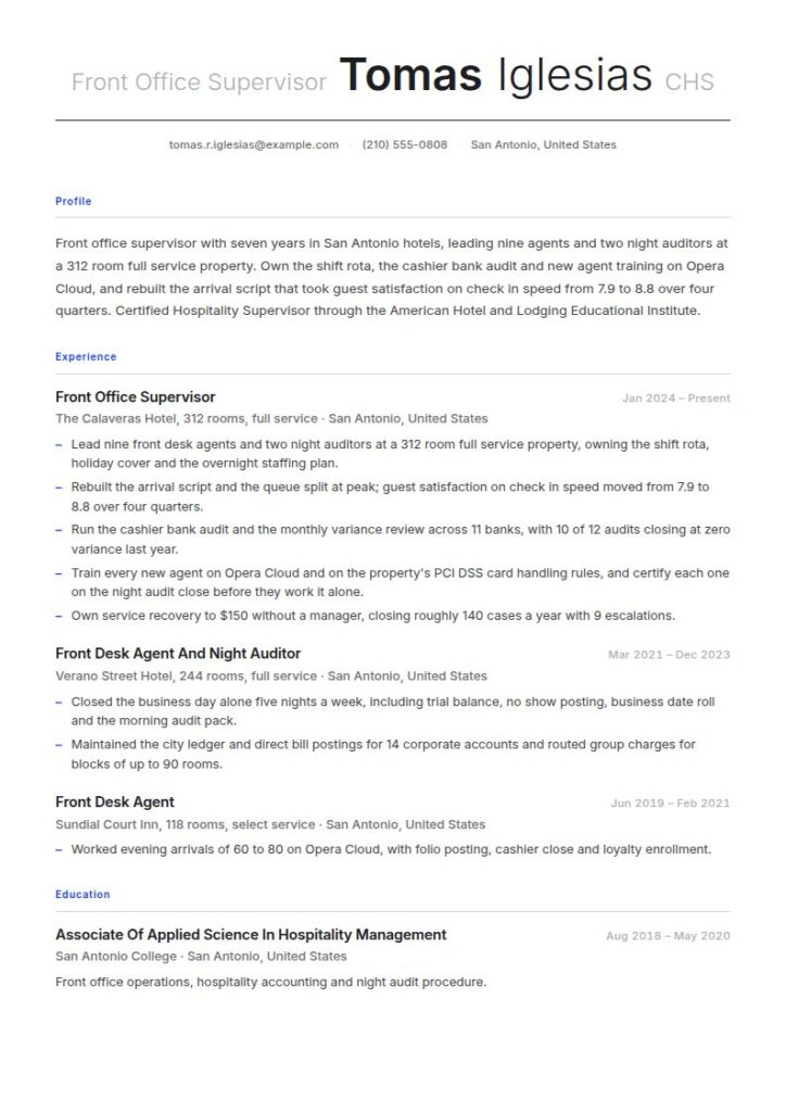 Hotel Front Desk Employee Resume Examples & Templates