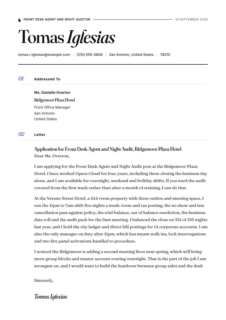 Hotel Front Desk Employee Cover Letter Examples & Templates