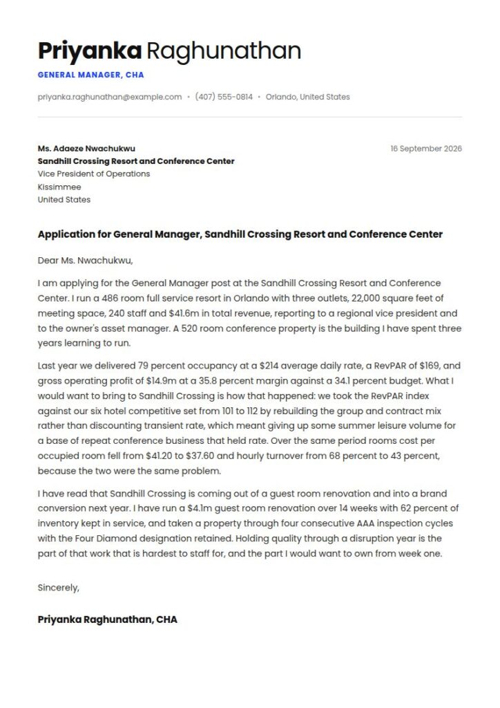 Hotel Management Cover Letter Examples & Templates