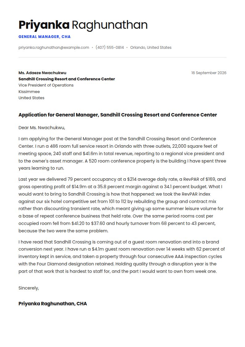 Hotel Management Cover Letter Examples & Templates