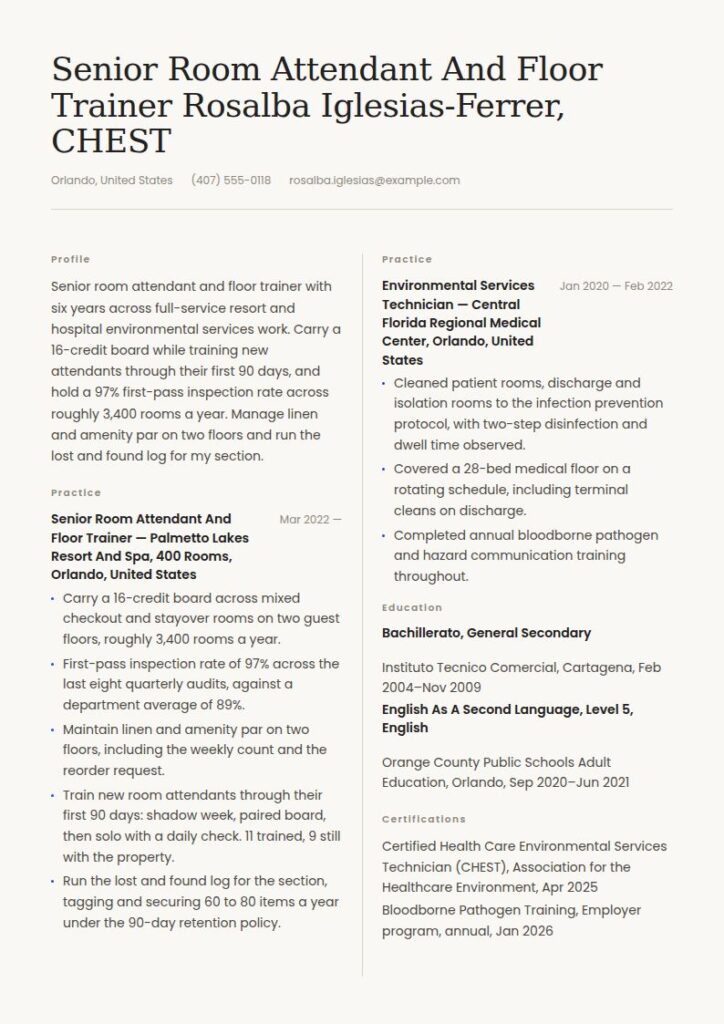 Housekeeping Resume Examples & Templates