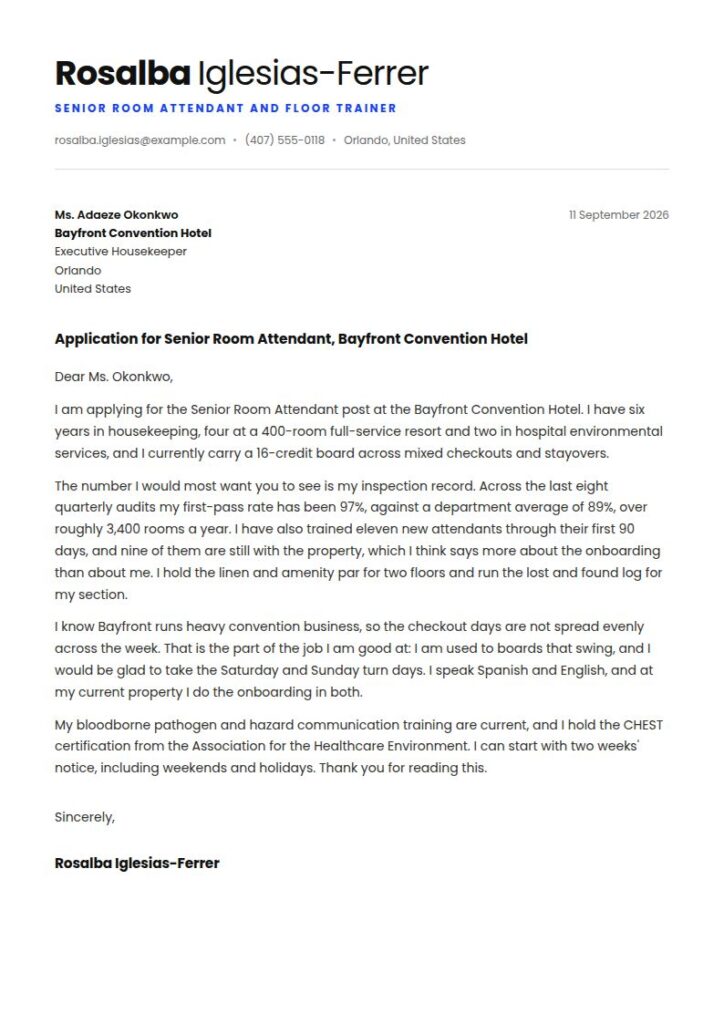 Housekeeping Cover Letter Examples & Templates