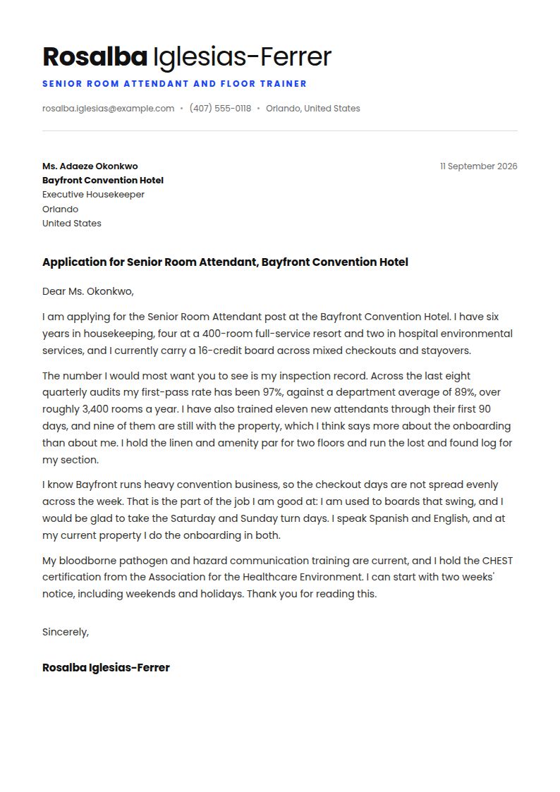 Housekeeping Cover Letter Examples & Templates