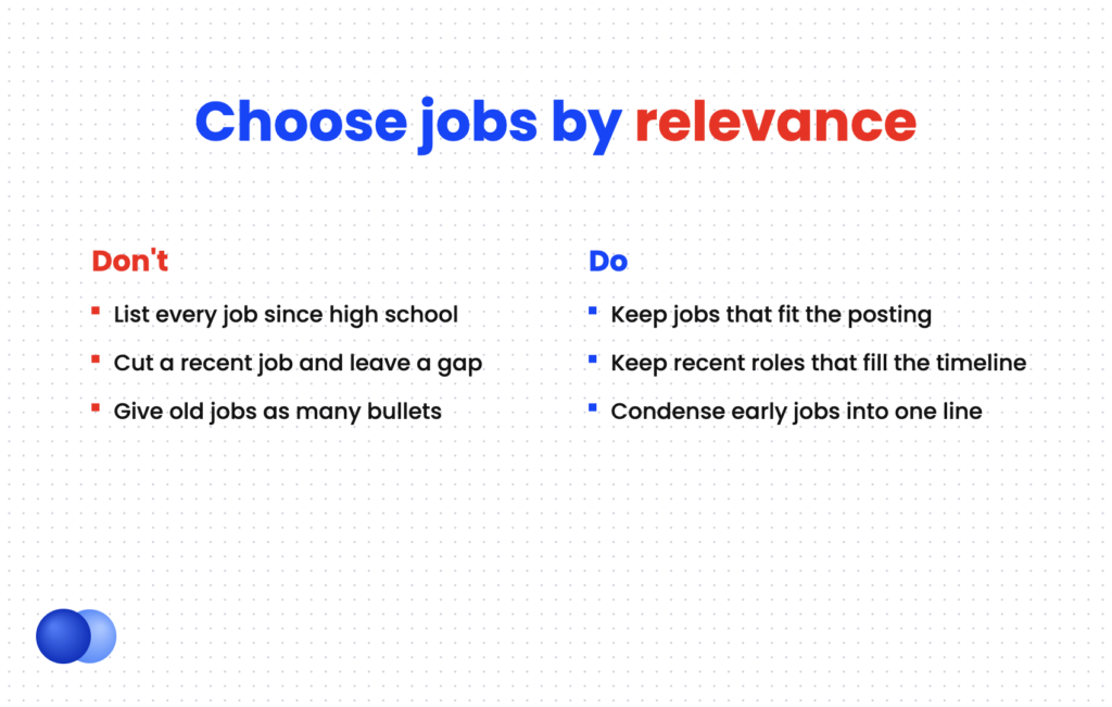 Do and don't comparison for how many jobs to list on a resume