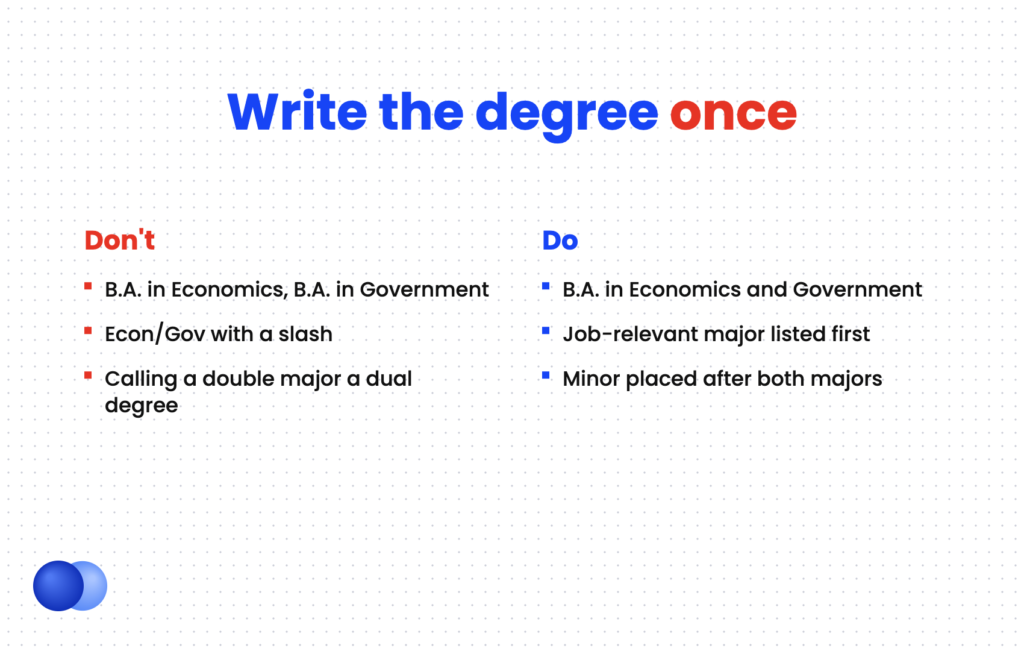 Right and wrong ways to list a double major on resume in the education section