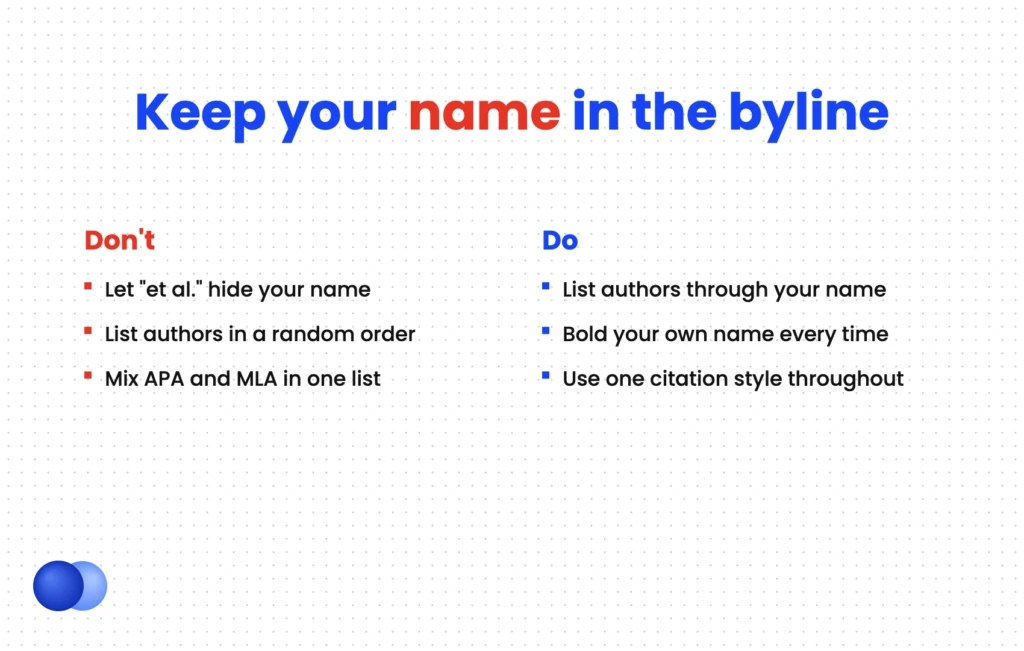 Do and don't comparison for listing multi-author publications on a resume (list publications)