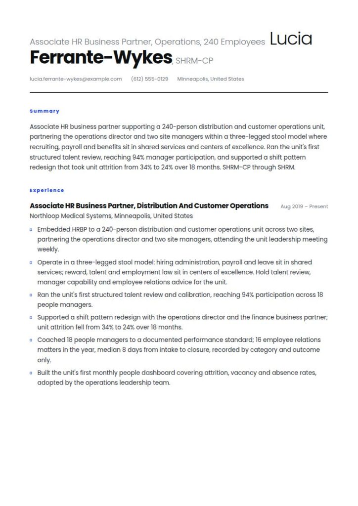 HR Business Partner Resume Examples & Templates