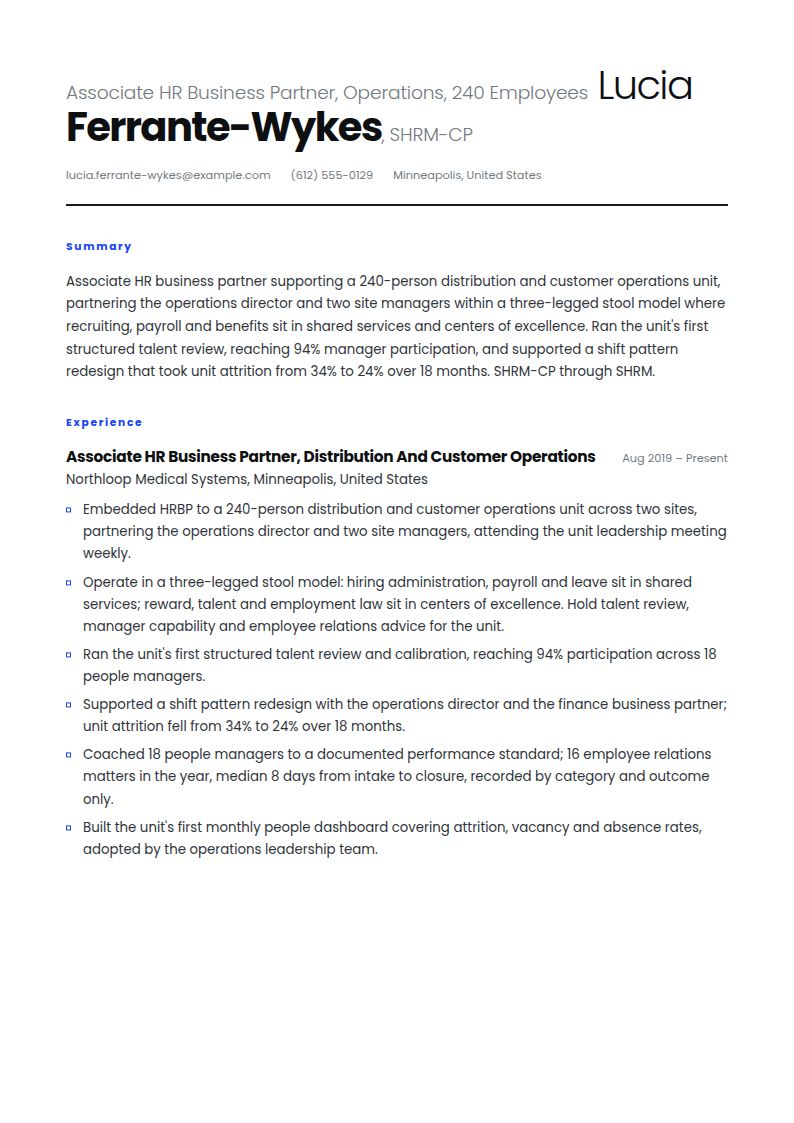 HR Business Partner Resume Examples & Templates
