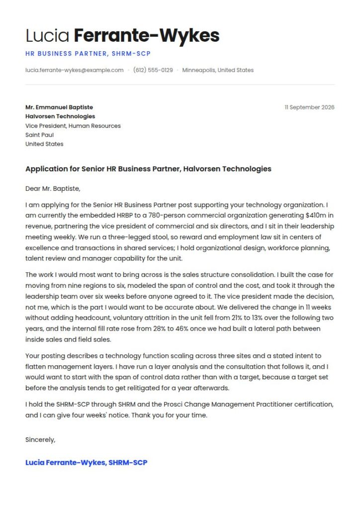 HR Business Partner Cover Letter Examples & Templates