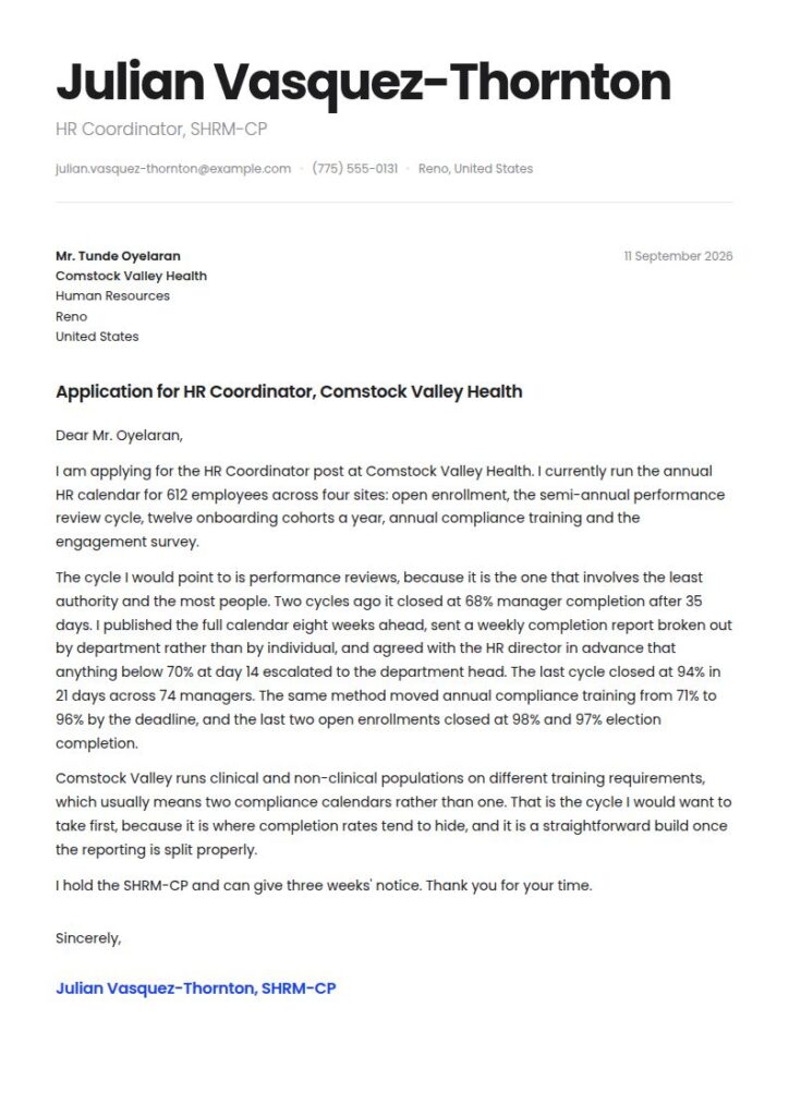 HR Coordinators Cover Letter Examples & Templates