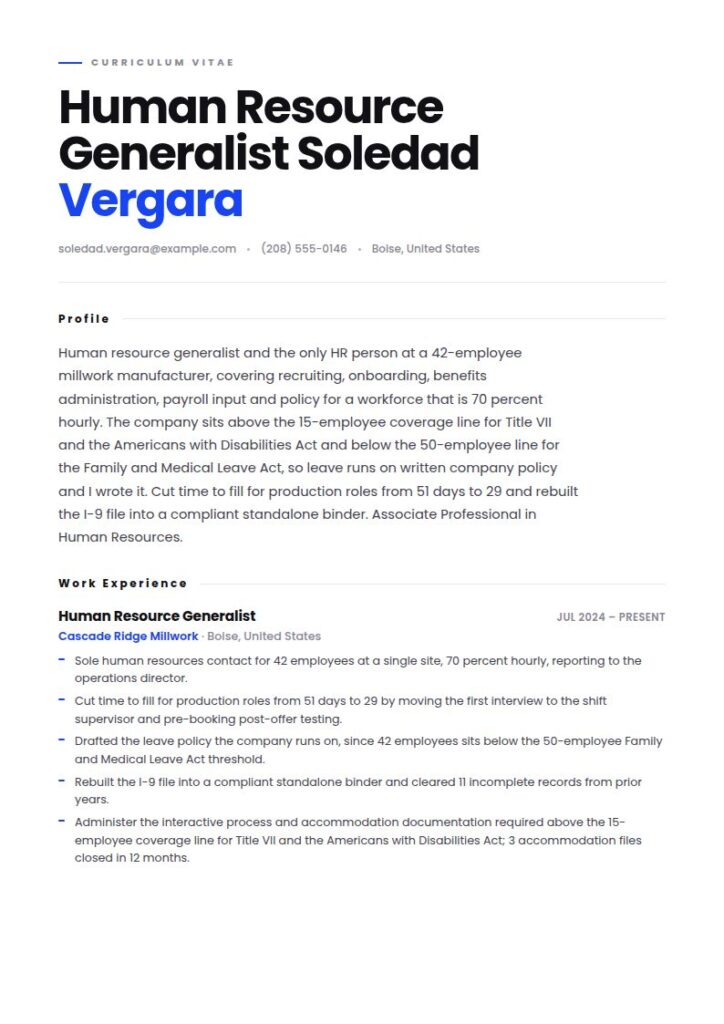 Human Resource Generalist Resume Examples & Templates