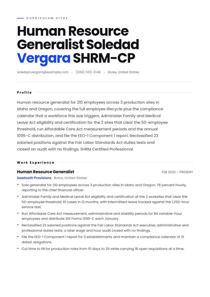 Human Resource Generalist Resume Examples & Templates