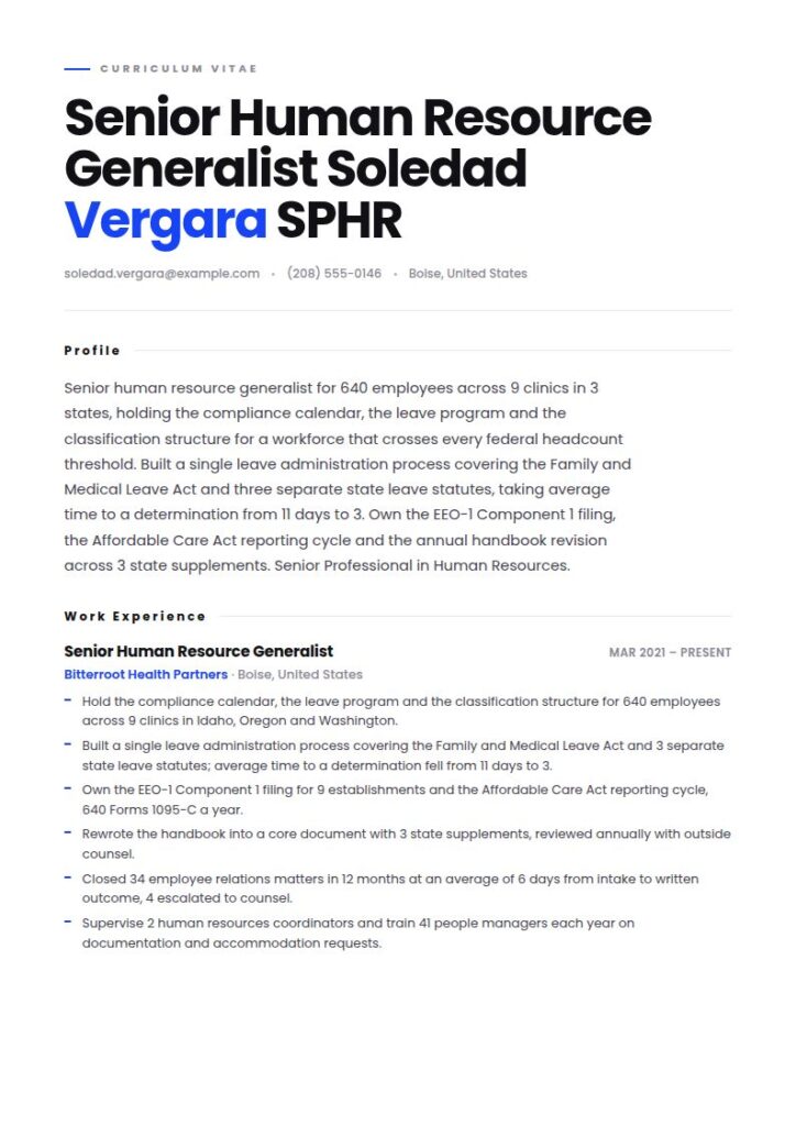 Human Resource Generalist Resume Examples & Templates