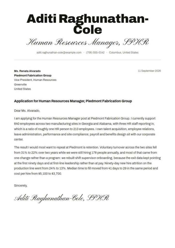 Human Resources Manager Cover Letter Examples & Templates
