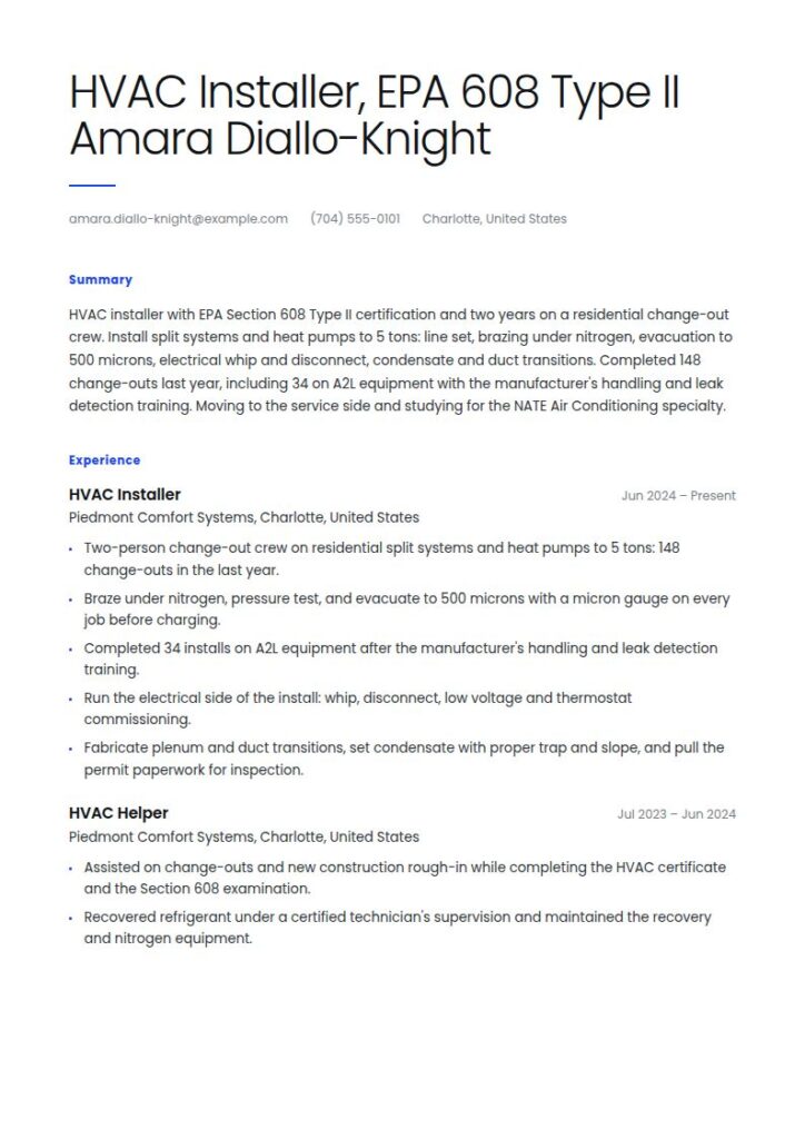 HVAC Technician Resume Examples & Templates