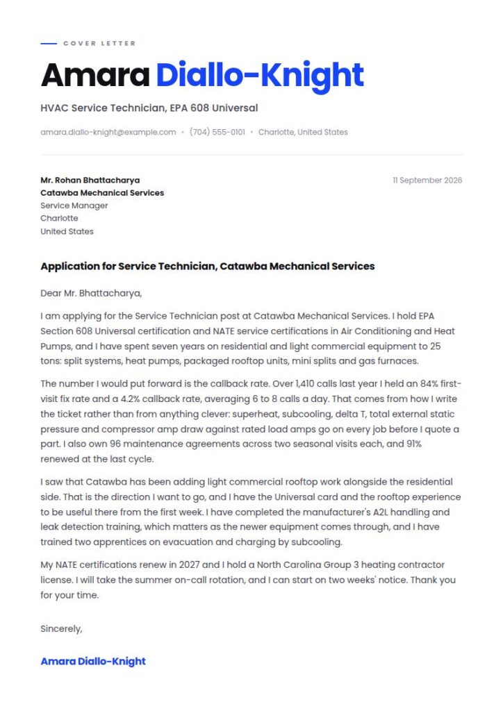 HVAC Technician Cover Letter Examples & Templates