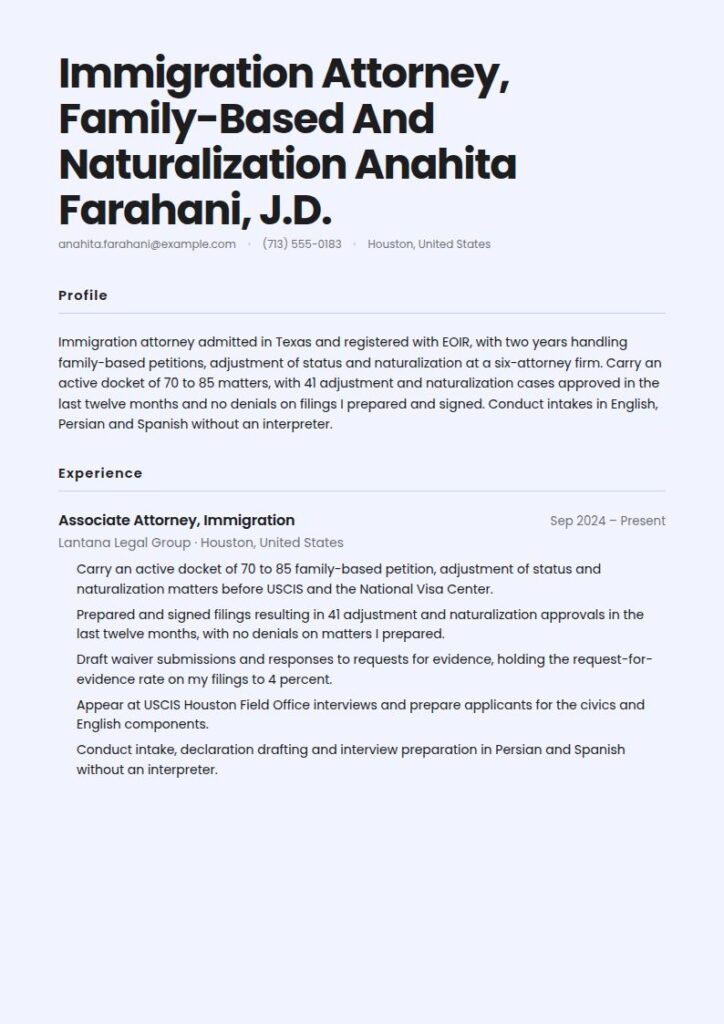 Immigration Lawyer Resume Examples & Templates