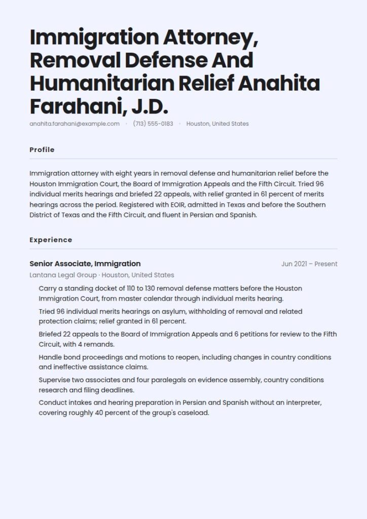 Immigration Lawyer Resume Examples & Templates