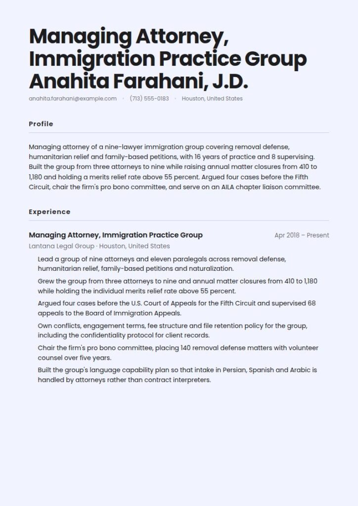 Immigration Lawyer Resume Examples & Templates