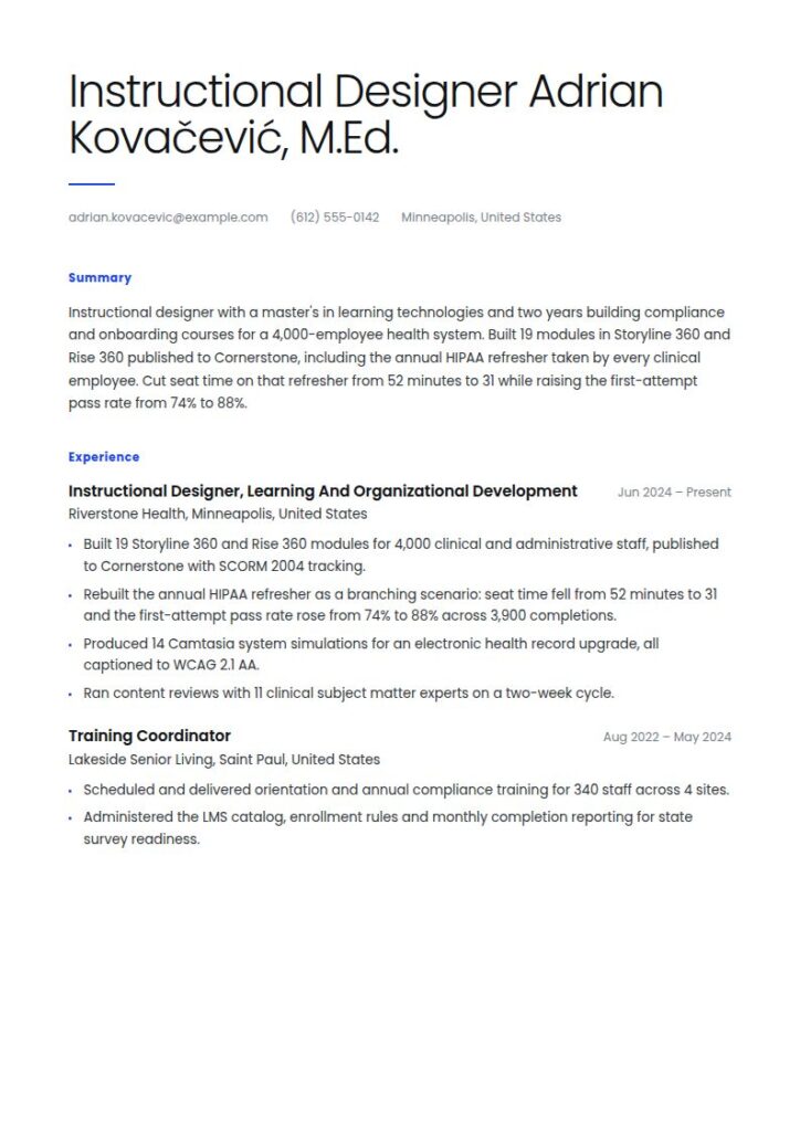 Instructional Designer Resume Examples & Templates