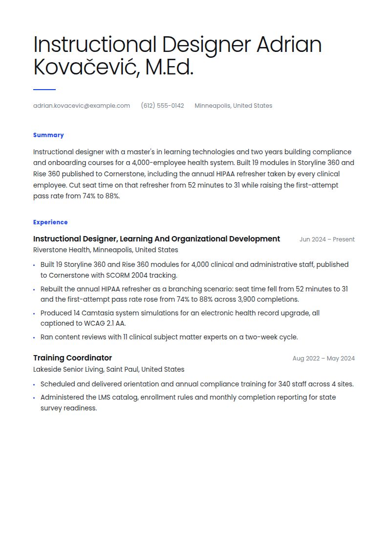 Instructional Designer Resume Examples & Templates