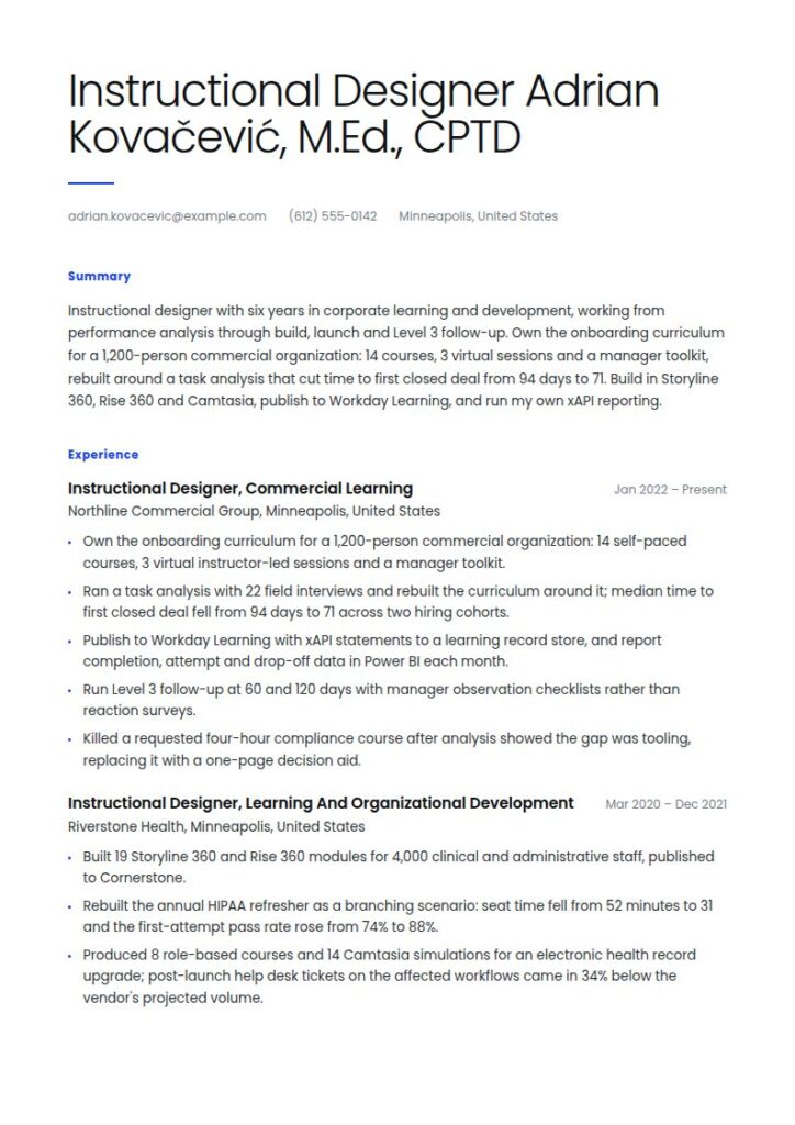 Instructional Designer Resume Examples & Templates