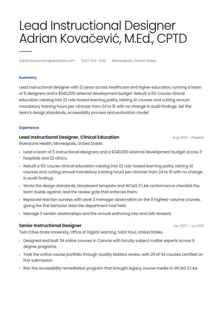 Instructional Designer Resume Examples & Templates