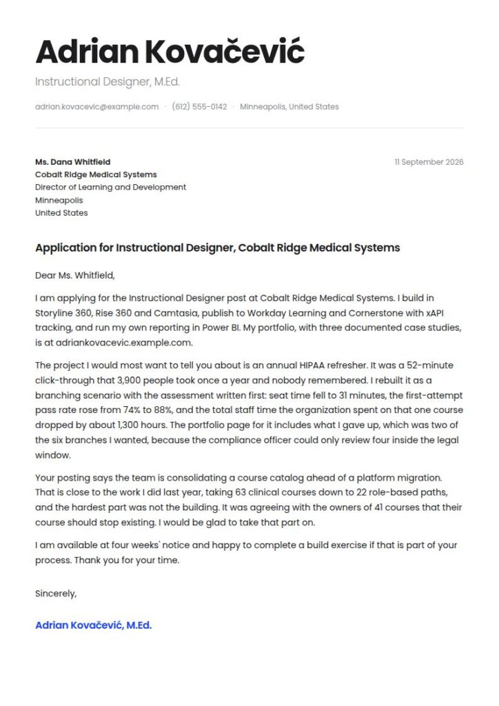 Instructional Designer Cover Letter Examples & Templates
